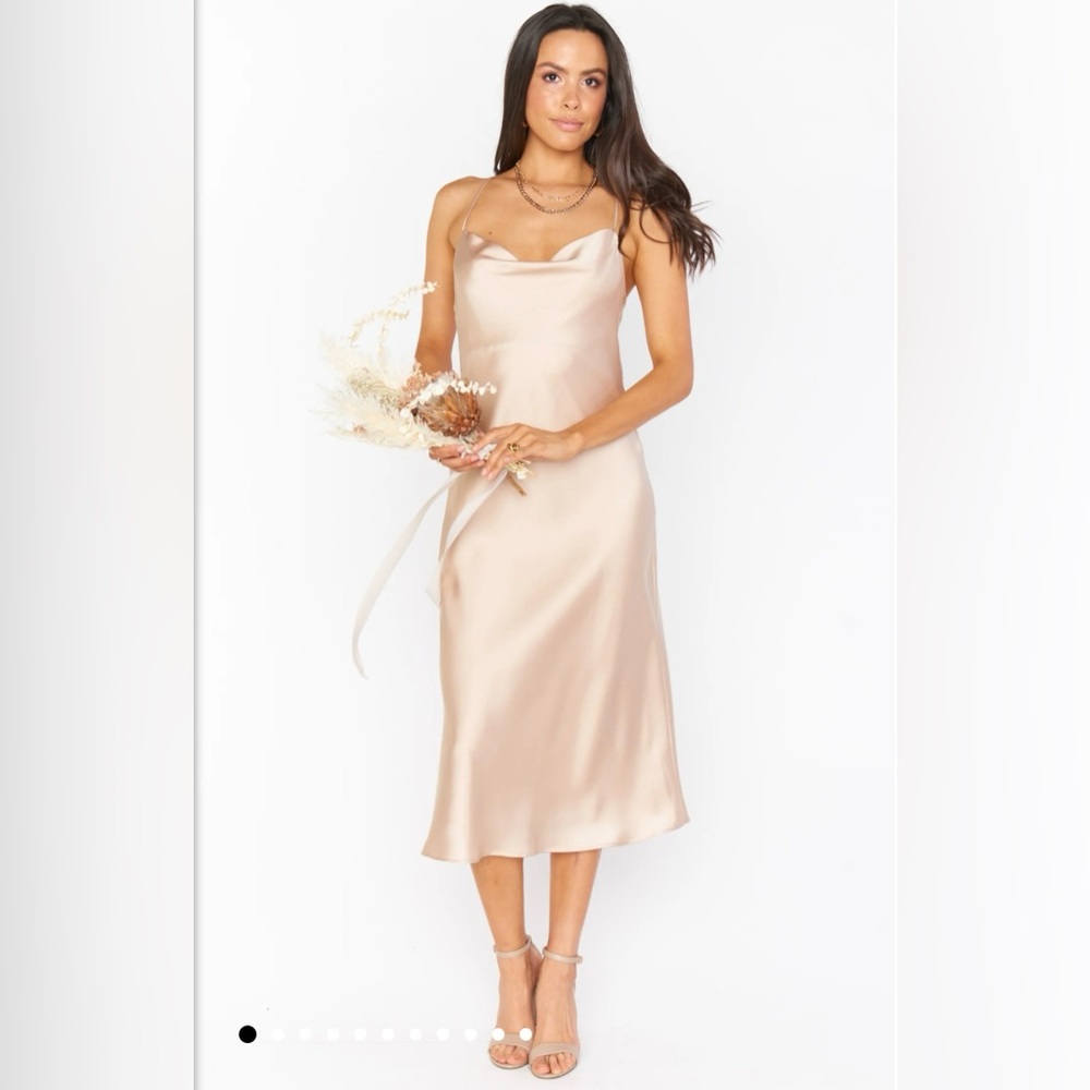 Show Me Your Mumu Verona Cowl Neck Dress in Champagne Luxe Satin